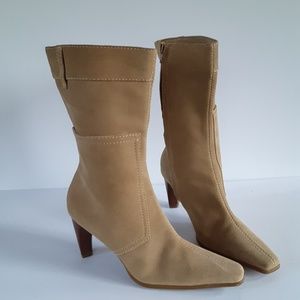 Nicole tan suede calf height square toe bo…